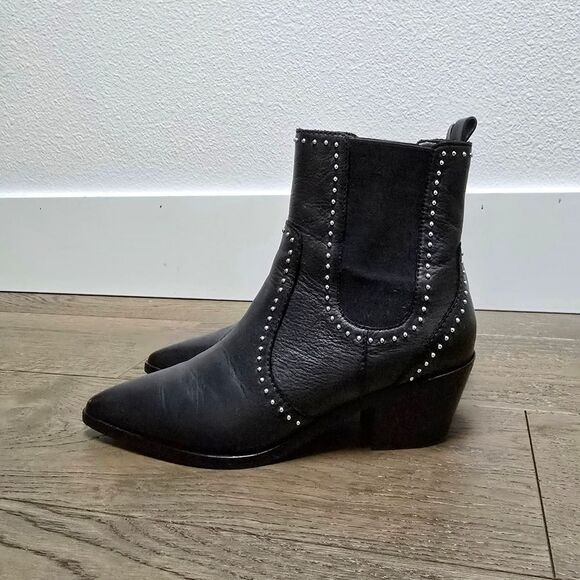 Paige Willa Studded Leather Western Chelsea Boot in Black - Picture 4 of 14